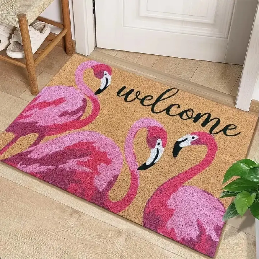 Flamingo Pattern Doormat, Flannel Doormat, Inside Entrance Doormat, Artistic Design Style Welcome Doormat Non-Slip - Decorative Floor Mats, Great for Bedroom, Bathroom Entryway, Machine Washable Decorative Rugs