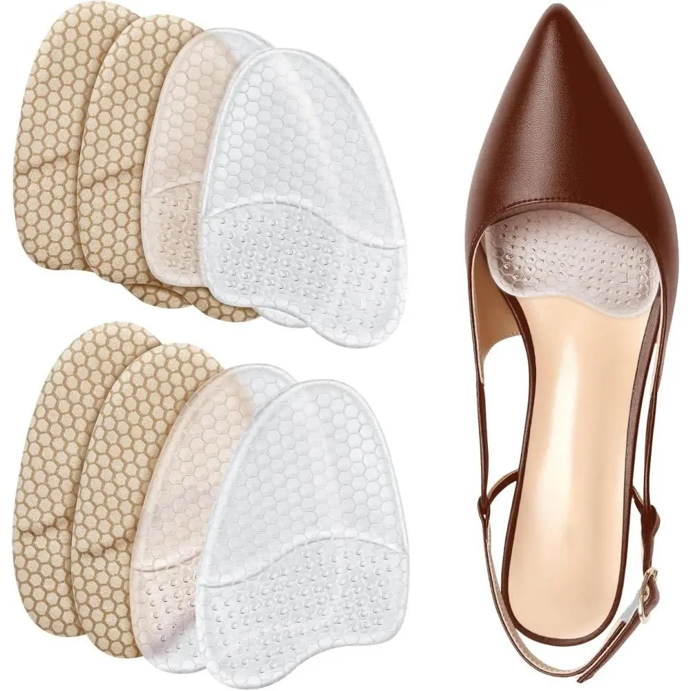 Pack of 4 Silicone High Heel Pads - Non-Slip,Comfortable Forefoot Cushions for Women’s Sandals Heels,Transparent Invisible Insoles with Honeycomb Anti-Slip,Forefoot Support Comfort Pads Reusable Shoe Pads