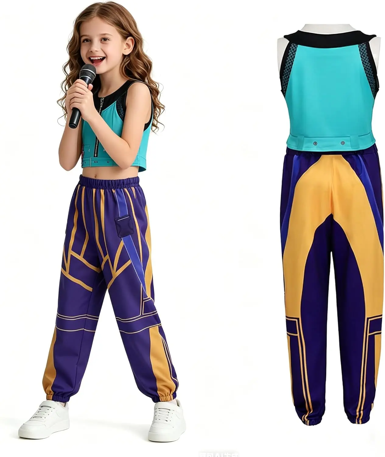 Girls Halloween Costume, Black and Yellow Polyester Top and Pants Set