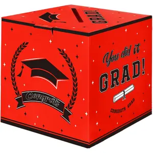 Graduation Card Box, Graduation Decorations 2026 Red Card Boxes for Graduation Party 2026 Congrats Grad Card Box Holder Foldable Graduate Gift Money Card Boxes for Graduation Party Supplies Favors
