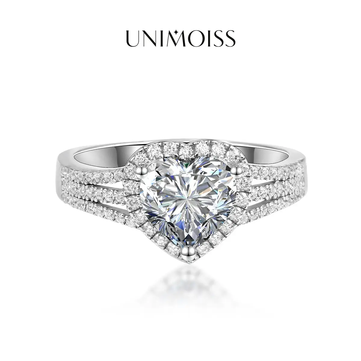 UniMoiss 2ct VVS Heart Cut Moissanite Ring - High Polish Contemporary Heart Shaped Engagement Ring, Daily Wear Costume Jewelry for Women, Wedding Valentine Anniversary Gift