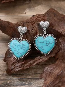 Vintage Western Bohemian Heart Turquoise Earrings, Fashionable Elegant Jewelry for Women, Party Holiday Dance, Perfect Gift for Her