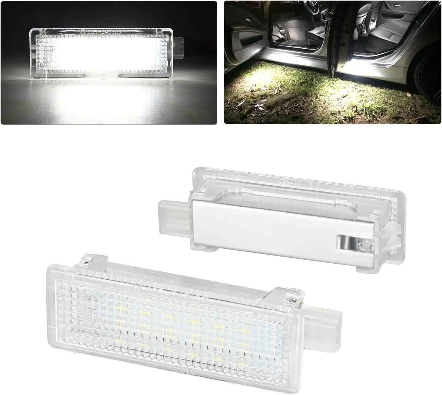 Nilight 2PCS Super Bright White LED Interior Door Panel Courtesy & Side Lights, 6X Brighter High-Power SMD LEDs, ABS Plastic Housing, Simple Install Plug-and-Play Car Lighting for BMW 1/3/5/6/7 Series,Z4,X3,X5,X6,E82,E88,E90,F03,E60,F10,E65,E66, Led Side