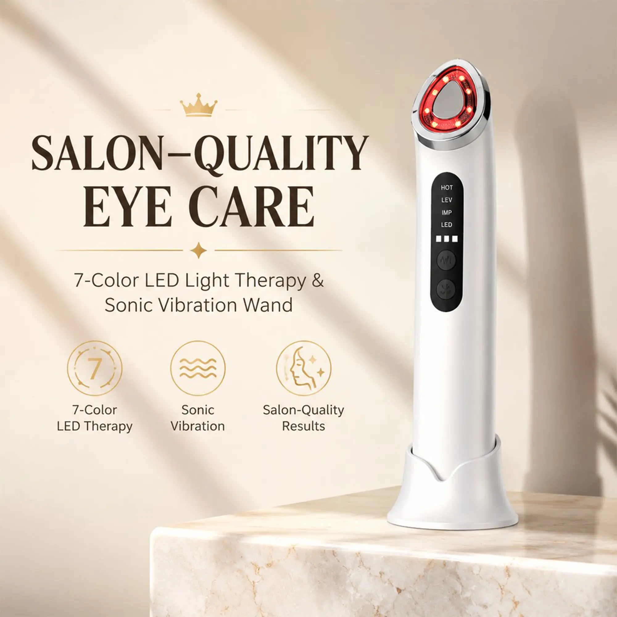 RIANUP Smart Eye & Face Massager Wand - 7-Color LED Light Therapy Device with Sonic Vibration, EMS Microcurrent, 3-Level Warm Heat Compress & Charging Base for Eye Bag, Anti-Aging & Facial Lifting