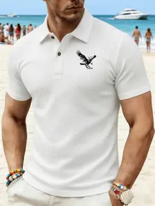 Fm032yin Eagle Pattern Men's Polo Shirt, New 2026, Breathable Quick-Dry, Summer Short Sleeve, Casual Sport, Business Leisure