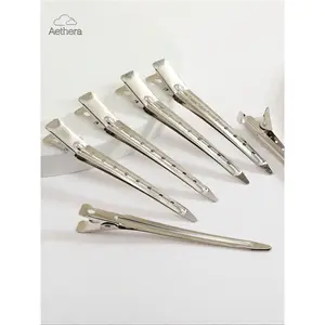 24 Pcs Duckbill Clips, 3.5 Inch Anti-Rust Metal Crocodile Hair Clips, Perfect Dyeing Tool with Holes, Durable Silver Color Hair Clamps