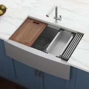 27-inch Apron-front Workstation Farmhouse Kitchen Sink 16 Gauge Stainless Steel Single Bowl