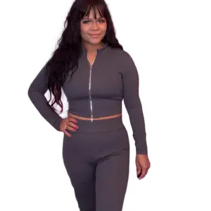Two way Zipper Crop Top & Legging Set