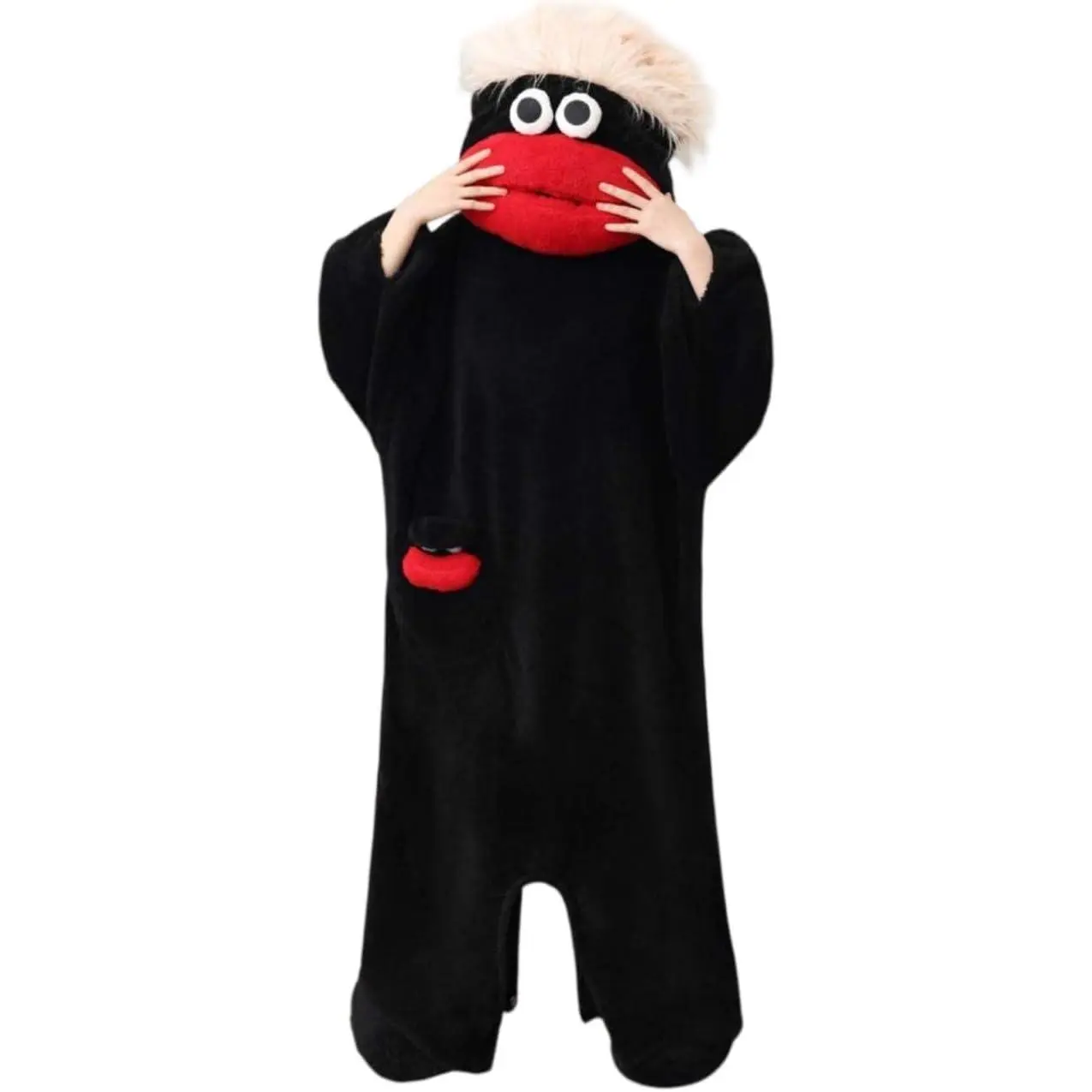 Cute Big Mouth Character Plush Jumpsuit Cozy Thick Coral Fleece Loungewear For Men Women Holiday Costume,Novelty Double Face Design Fluffy Onesie Soft Warm Winter Cartoon Pajamas Ideal For Funny Gift Nightwear