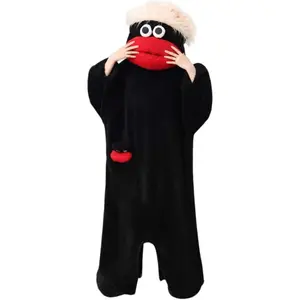 Cute Big Mouth Character Plush Jumpsuit Cozy Thick Coral Fleece Loungewear For Men Women Holiday Costume,Novelty Double Face Design Fluffy Onesie Soft Warm Winter Cartoon Pajamas Ideal For Funny Gift Nightwear