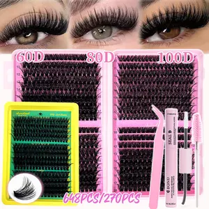 Fluffy Wispy D Curl Cluster Lashes, 60D/80D Mixed Thick Individual Lashes 10-18mm, 648PCS False Eyelashes Set, Diy Eyelash Clusters, Diy Eyelash Extensions, High Durability Lash Clusters, Complete With Lash Glue & Essential Tools, Lash Extension At Home