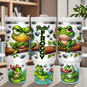 1 40 oz Glass Cup with Lid, Frog Fun 40 oz Stainless Steel Insulated Water Bottle, Dual-use for Summer and Winter, Suitable for Home, Office, Kitchen Daily Use, Valentine's Day Gift