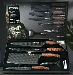 6Pcs Kitchen Knives Set Stainless Japanese Damascus Pattern Steel Chef Knife