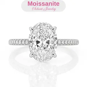 Solarii 925 Sterling Silver Hidden Halo Oval Cut Synthetic Moissanite Women’s Engagement Ring 4.5ct D Color VVS Synthetic Moissanite Premium Jewelry