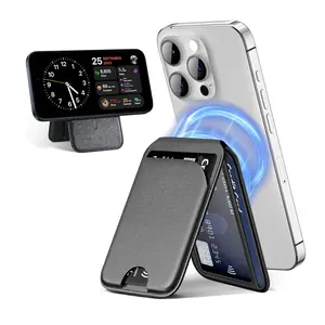 Adjustable Magnetic Phone Wallet Stand Lightweight Leather Cellphone Card Holder Compatible with iPhone 16/15/14/13/12 Series Compact Secure Charging Station Smartphone Mount