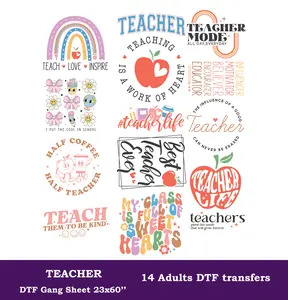Teacher DTF Gang Sheet, 23x60 in. Ready to Press Heat transfers