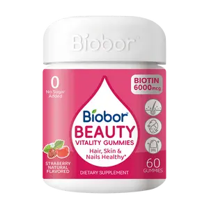 Biobor Advanced Hair, Skin & Nails Gummies with 6000 mcg Biotin，Vitamins A C E & Patented OptiMSM | Supports Hair Growth， Strengthens Nails， Improves Skin Radiance | Vegan， Wild Berry Flavor | 30 Day Supply