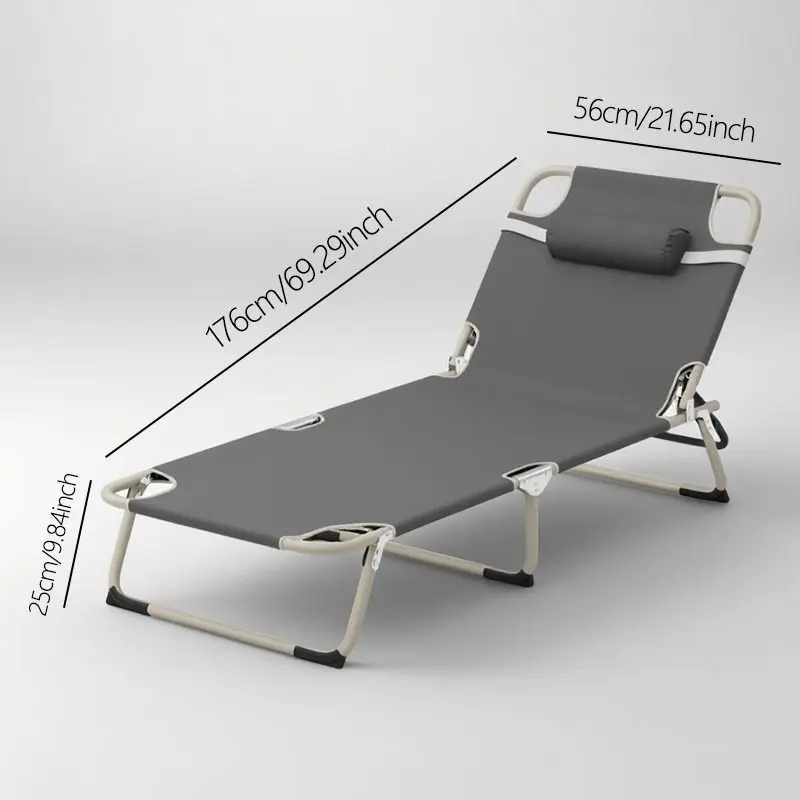 Gray Adult Folding Camping Cot Bed, Portable Fold‑Up Guest Bed with Headrest, 1200D Polyester Fabric for Outdoor Nap Vacation Camping Home Rest