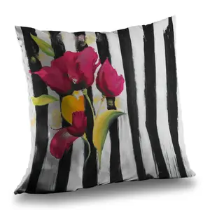 Begin Home Decor C1PC14143KMV0E 14 x 14 in. Pink Flowers on Black Stripes - Decorative Throw Pillow