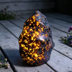 Natural Yooperlite Flame Stone | UV Reactive Sodalite Crystal | 200g Polished Healing Stone for Reiki Meditation Home Decor