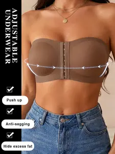 🔥 Women's Front Buckle Strapless Non-Slip No Underwire Bandeau Bra, Push Up Anti Sagging Side Support Hide Fat Bralette, Seamless Fit No Slip Breathable Skin Friendly Adjustable Buckle Invisible Lingerie for Off Shoulder & Slip Dress Daily Wear