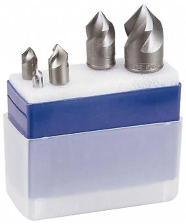 M.A. Ford 5-Piece High Speed Steel Single End Countersink Set, 1/4 to 1" Head Diam, 60° Included Angle, 3 Flutes (Model 92500001), Three Flutes