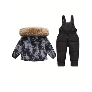 Boys & Girls Winter Jacket & Snow Suit Set - Hooded Duck Parka with Thickened Windproof Overalls, Camouflage Pattern & Full-Zip Closure, Insulated Snowsuit &, Skiing, Snowboarding, Outdoor Play () - Easy On/Off Design, Durable Polyester Shell & Soft Linin