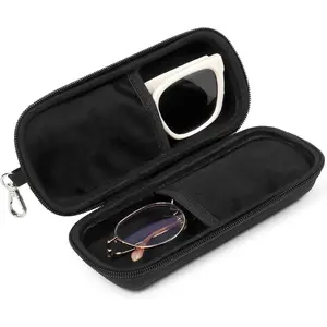 Double Eyeglasses Case Hard Shell Dual Sunglasses Organizer with Zipper Closure Travel Eyewear Storage for Vehicle