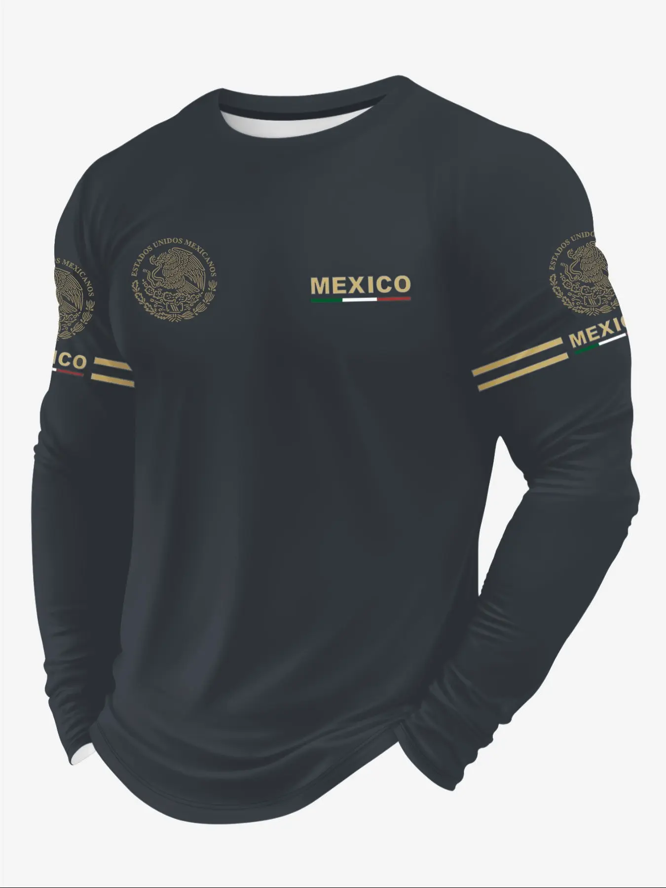 Men's 3D Print Long Sleeve T-Shirt, Breathable Workout Top, Comfort, Casual Sports Mexican Pattern, Fitted Crop Top, All Seasons Wear