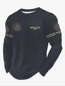 Men's 3D printed long sleeved T-shirt, breathable and comfortable pinhole fabric, suitable for casual sports, Mexican pattern, suitable for sports