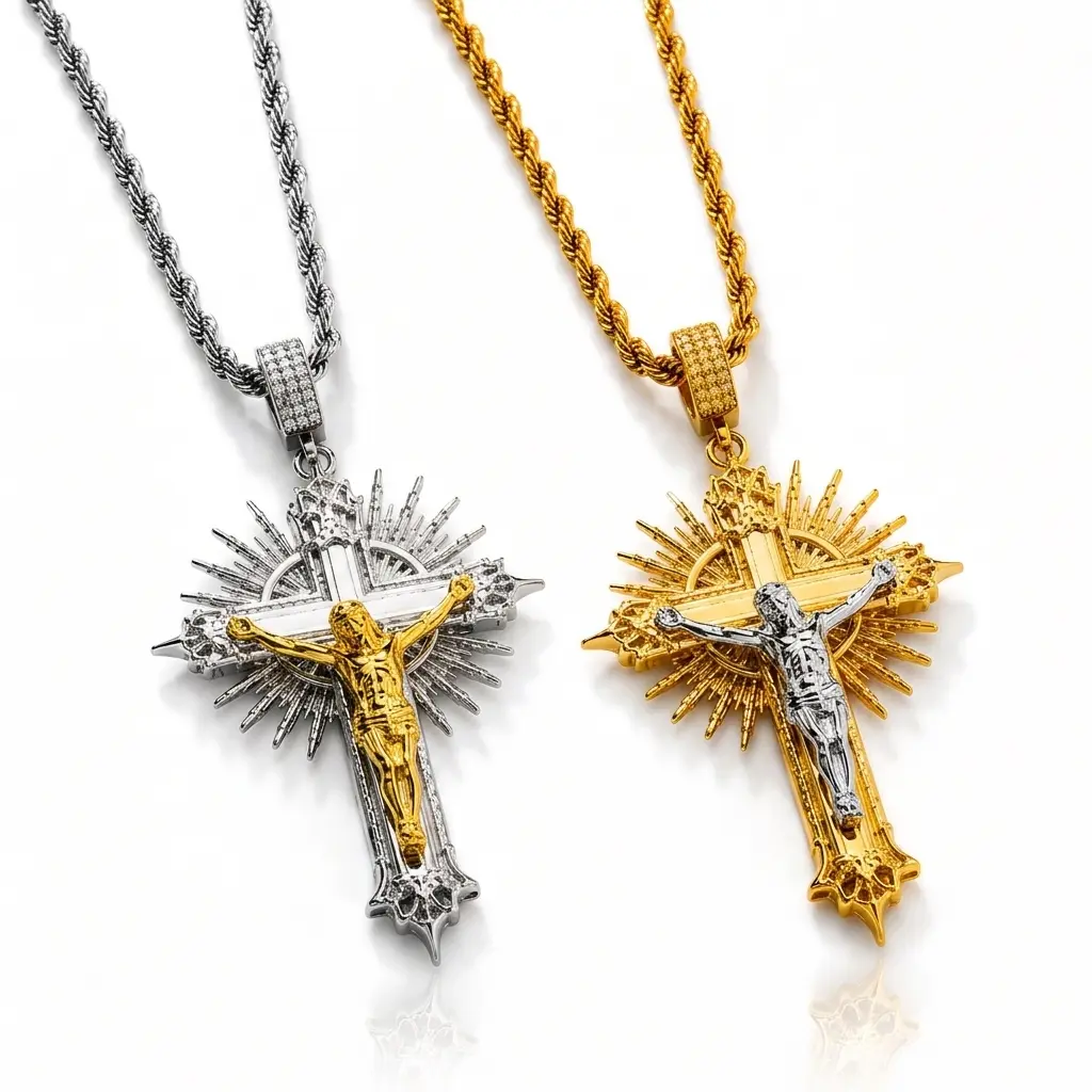 Iced Out Cross Necklace for Men, Jesus CZ Pendant, Silver Cuban Link Chain, Hip Hop Bling Jewelry, Streetwear Statement Necklace, Unisex Fashion Gift miami prosteel crystal diamond # ari heart sterling jewelry cadena chapa de oro bead zircon customized