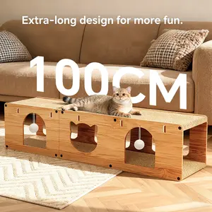 100 Long Cat Tunnel 100x30cm with Cat Cave Play Ball & Scratcher for Cats