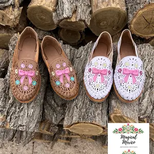 Pink Bow leather sandals women/ Mexican leather sandals/ slip on women sandals/ huaraches coquette/ huarache sandal women