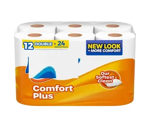 OmfortPlus Toilet Paper 12 Double Rolls 231 Sheets per Roll Septic-Safe 1-Ply Toilet Tissue Kitchen Wipes
