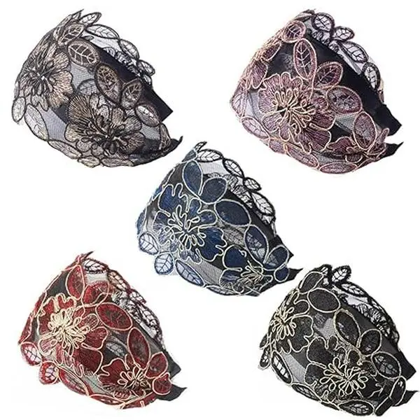 5 Pcs Headbands Women Hair Head Bands Wide Lace Embroidered Headband Hollow Headband Fashion Hair Band for Women Girls
