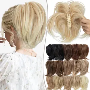 Claw Ponytail Short Piece Clip in on Pony Tail Bun Hair Extensions Bendable Bun Updo Messy Bun Hairpiece Straight Hair Weave Split Style Detachable