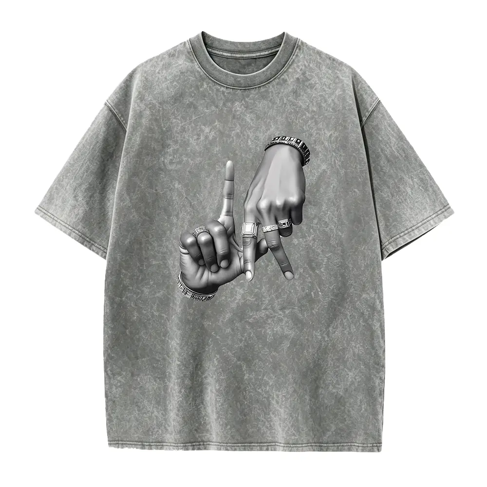 Diamond Ring Hands Gesture Graphic Tee, Black White Realistic Streetwear Men Round Neck Short Sleeve T-Shirt, Luxury Hip Hop Casual Summer Top
