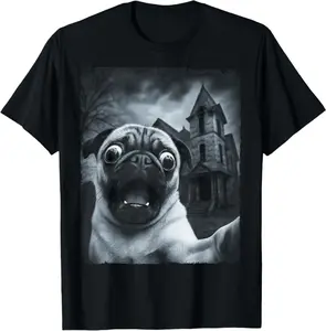 Funny Halloween Pug Selfie, Scary Dog Vintage T-Shirt