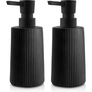 Glass Soap Dispenser for Bathroom, 250ml/8.5oz Dish Soap Dispenser with Pump for Kitchen, Modern Minimalist Stripe Style Hand Soap Dispenser, Small Refillable Soap Dispenser (Black 2 count)