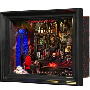 [Count Dracula] Book Nook Kit, 3D Wooden Puzzle with LED Switch Control & Wall-Mountable Frame, DIY Miniature House for Beginners, Bookshelf/Tabletop/Wall Decor for Craft Lovers,Dollhouse Gift