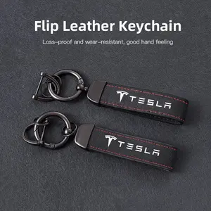 Premium Vintage Suede Leather Car Keychain Durable Metal Car Key Ring For Tesla Model 3 Model S Model X Model Y Cybertruck Roadster SpaceX
