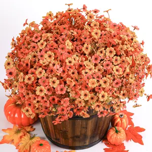 24 Bundles Fall Artificial Flowers – UV Resistant Eucalyptus & Violet Stems for Indoor & Outdoor Decoration, Perfect for Porch, Garden, and Home Decor