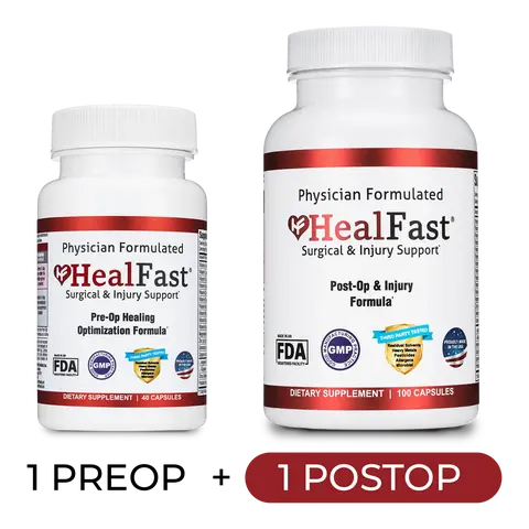 HealFast Complete Surgery & Injury Recovery Supplement: for Wound, Scar Treatment & Bruising w/Vitamins, Bromelain, Quercetin & Probiotics (Pre+Post Op)…