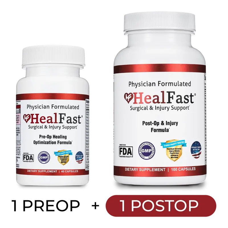 HealFast Complete Surgery & Injury Recovery Supplement: for Wound, Scar Treatment & Bruising w/Vitamins, Bromelain, Quercetin & Probiotics (Pre+Post Op)…