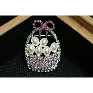 Rhinestone Easter Basket Brooch, Crystal Easter Egg Pin, Easter Jewelry Gift