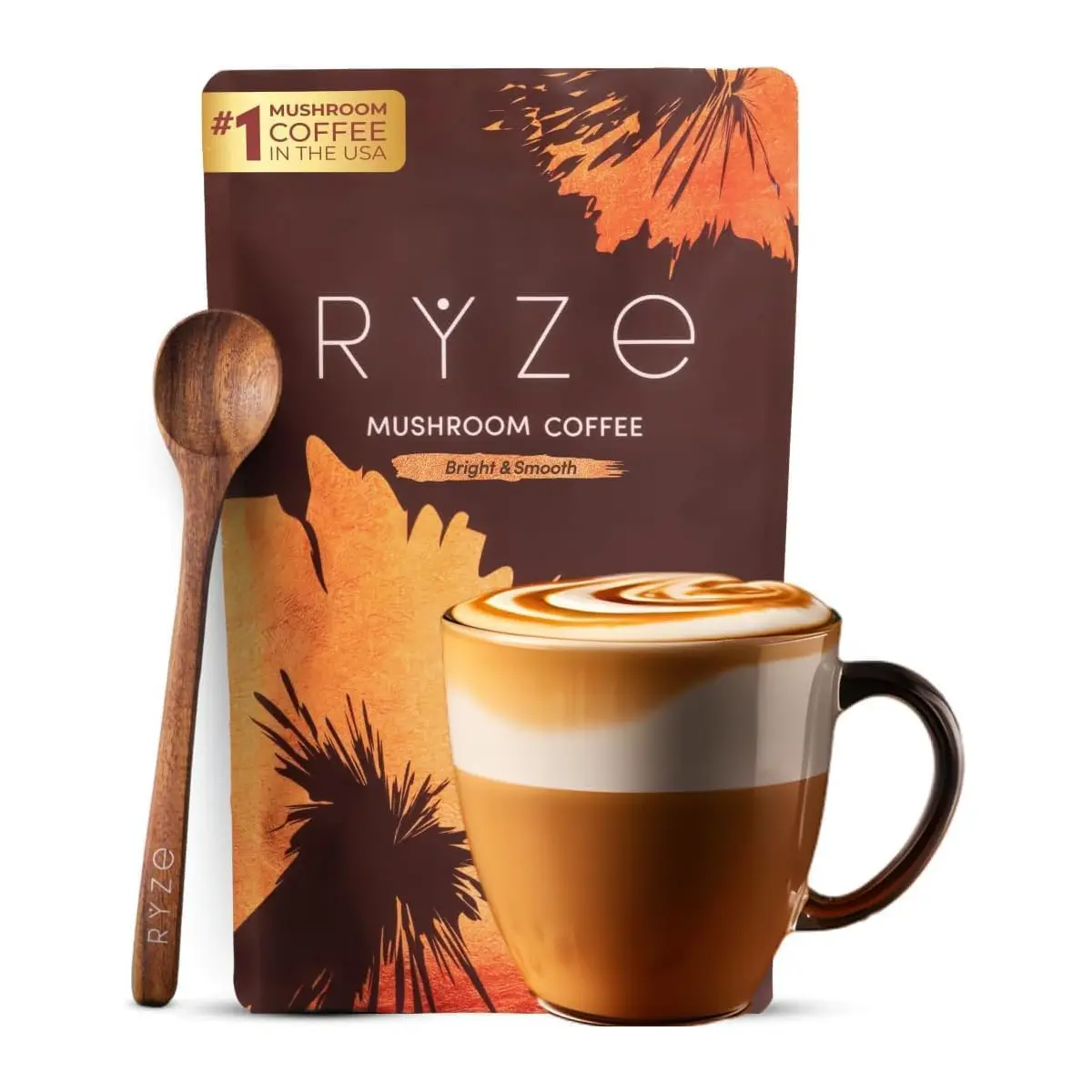 RYZe Mushroom Coffee 30 Servings with 6AdaptogenicMushrooms MCT Oil & 2000mgSuperfoods USDA OrganicUSA Grown InstantCoffee Healthcare Vitamin