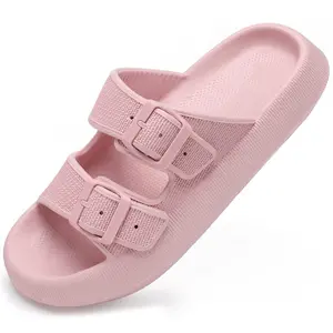 Women's Comfort Summer Beach Sandals - Lightweight Chunky Foam Slip-on Slides with Adjustable Buckle Arch Support Footwear