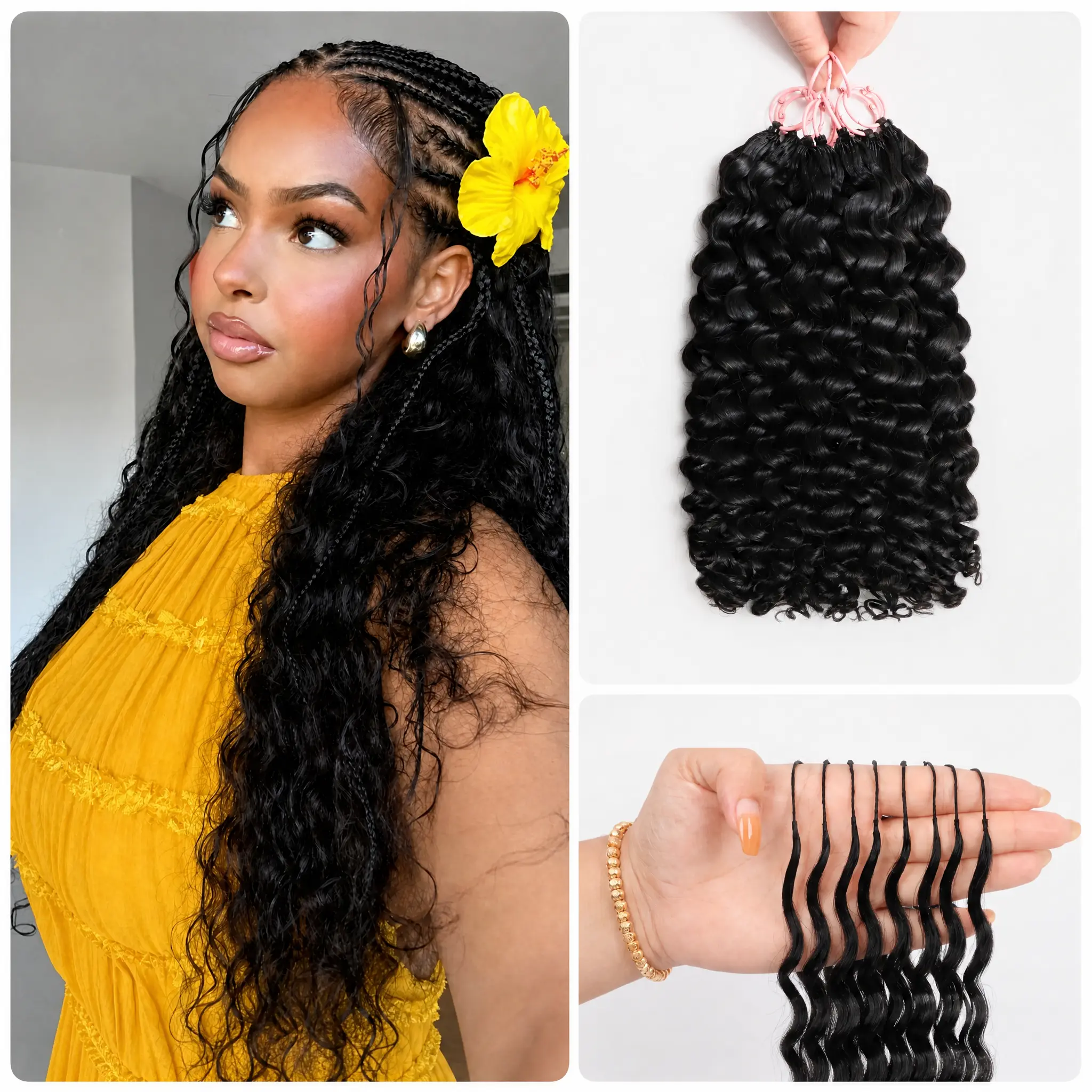 [70g/Pack] PDFZ Pre-Separated Water Wave Feather Crochet Raw Human Hair Extensions, 3C/4A Natural Water Wave, Women's Natural Black Miracle Knots Hair Pieces (Summer Vibes)