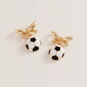 Soccer Ball Print Earrings Bow Jewelry Gameday