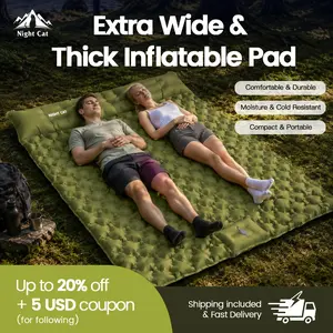 Night Cat Camping Sleeping , Extra Thick 5 Inch Camping Mat, Built-in Foot Pump Inflatable Sleeping ,Compact for Camping BackpackingHiking Traveling Tent, camp gear, road trip ,cot pad, inflation Pump air pillow,Summervibes